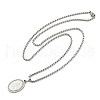 304 Stainless Steel Micro Pave Clear Cubic Zirconia Oval Pendant Box Chain Necklaces for Men NJEW-S387-02P-4
