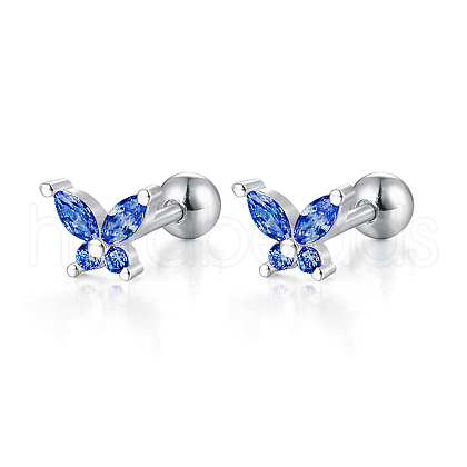 925 Sterling Silver Clear Cubic Zirconia Butterfly Stud Earrings DC8274-9-1