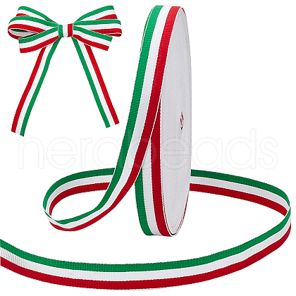 50 Yards Tricolor Polyester Striped Grosgrain Ribbon OCOR-WH0078-199B-1