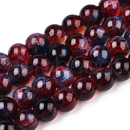 Baking Painted Glass Beads Strands X-DGLA-Q023-6mm-DB70-1