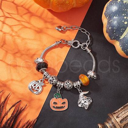 Halloween Alloy Enamel Charm Bracelets BJEW-JB12008-1