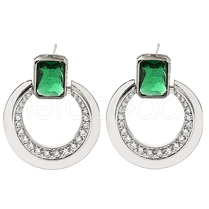 Brass Cubic Zirconia & Glass Stud Earrings EJEW-M048-01P-1