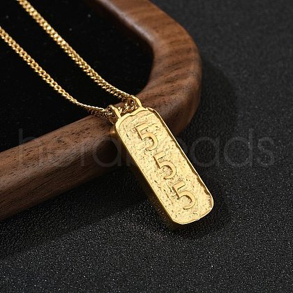 304 Stainless Steel Rectangle Number Pendant Necklaces NJEW-D300-01G-05-1