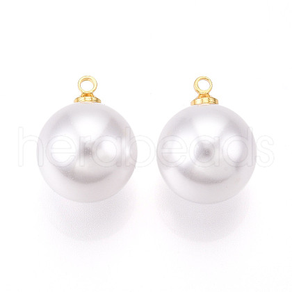 Brass & ABS Plastic Imitation Pearl Pendants KK-N261-14mm-121G-1