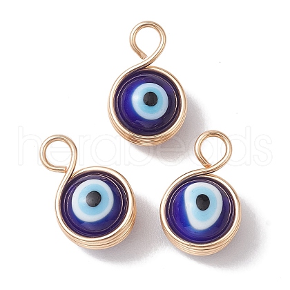 Copper Wire Warpped Handmade Lampwork Pendants PALLOY-JF02671-01-1