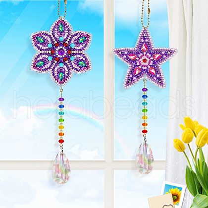 DIY Flower & Star Sun Catcher Keychain Diamond Painting Kits DIAM-PW0001-122B-1