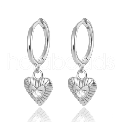 925 Sterling Silver Clear Cubic Zirconia Heart Hoop Earrings MG6658-2-1