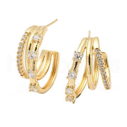 Brass Micro Pave Clear Cubic Zirconia Stud Earrings EJEW-E295-09KCG-1