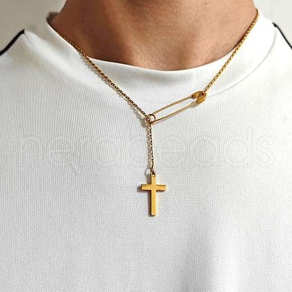 Personality Stainless Steel Paperclip Cross Pendant Necklaces for Men FS-WGFB6D3-01-1