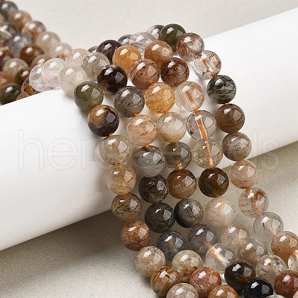 Natural Thousand Layer Lodolite Quartz Beads Strands G-M451-A01-8mm-1