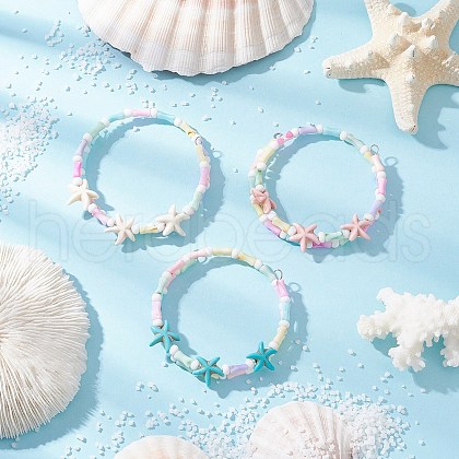 3Pcs Synthetic Turquoise  Beads Stretch Bracelets for Women BJEW-JB11945-1