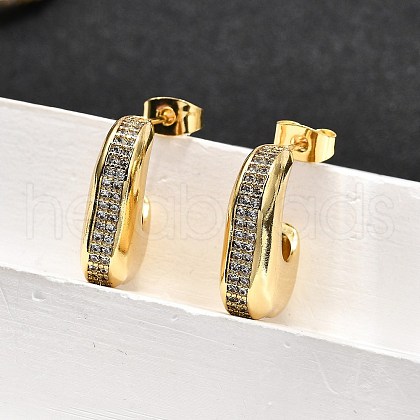 Brass Micro Pave Clear Cubic Zirconia Stud Earrings for Women EJEW-U056-01B-G-1