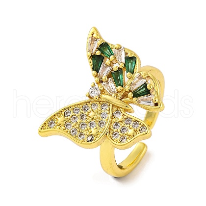 Butterfly Brass Micro Pave Cubic Zirconia Open Cuff Rings for Women RJEW-U003-26B-G-1