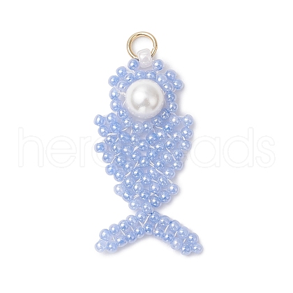Glass Seed Beaded Fish Pendants PALLOY-MZ00666-03-1