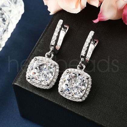 925 Sterling Silver Micro Pave Cubic Zirconia Dangle Hoop Earrings EJEW-F371-01A-01-1