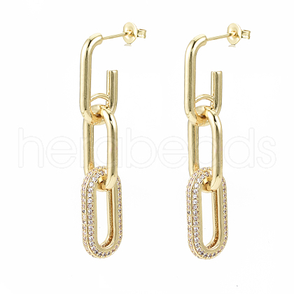 Brass Micro Pave Clear Cubic Zirconia Dangle Stud Earrings EJEW-S201-224G-NF-1