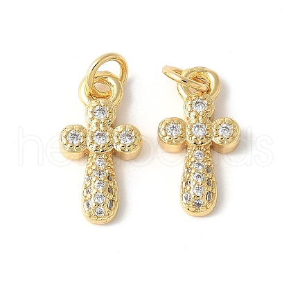 Brass Micro Pave Clear Cubic Zirconia Cross Pendants ZIRC-I071-17G-1