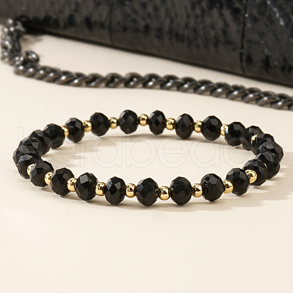 Rondelle Natural Black Onxy Beaded Bracelets for Women Men LQ9519-1