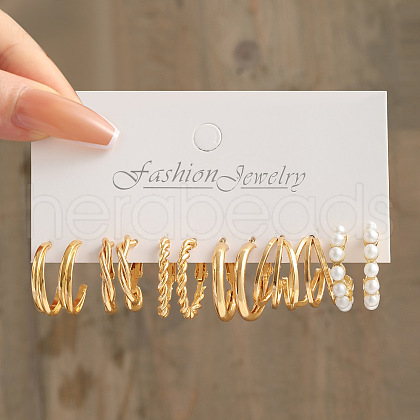 6Pairs Alloy with Plastic Imitation Pearl Stud Earrings & Hoop Earrings WG38505-04-1