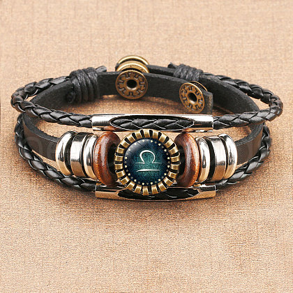 12 Constellations PU Leather Multi-strand Bracelets WGFD09F-07-1