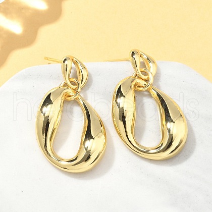 Oval Brass Dangle Stud Earrings EJEW-A132-03G-1