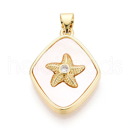 Brass Micro Pave Clear Cubic Zirconia Pendants KK-N268-21G-1
