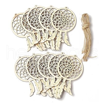 10Pcs Woven Net/Web with Feather Unfinished Blank Wooden Pendants for Painting Arts FIND-R052-01B-1