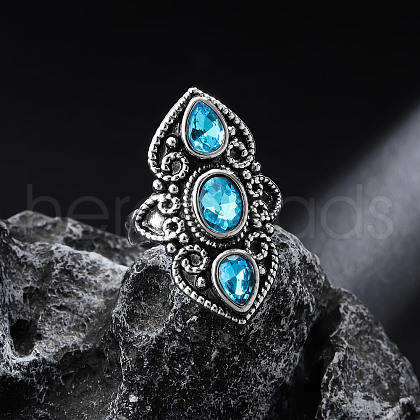 Teardrop & Oval Bohemian Style Zinc Alloy with Resin Imitation Moonstone/Rhinestone Finger Rings FS-WGFB6C4-06-1
