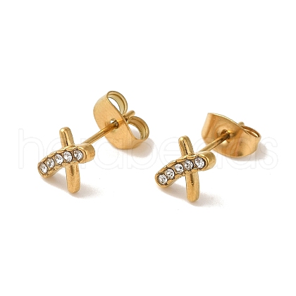 304 Stainless Steel Crystal Rhinestone Stud Earrings for Women EJEW-C094-01B-G-1