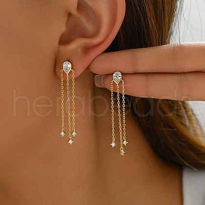 Elegant Teardrop Tassel 925 Sterling Silver Stud Earrings YG7714-1