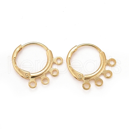 4-hole Rack Plating Eco-friendly Brass Huggie Hoop Earring Findings KK-D075-04G-RS-1
