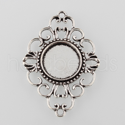 Antique Silver Tibetan Style Alloy Filigree Rhombus Cabochon Connector Settings X-TIBE-M022-08AS-1