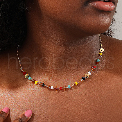 Elegant Brass & Synthetic Stone Chip Handmade Link Chain Necklaces for Women BM0340-1