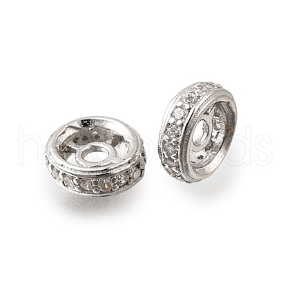 925 Sterling Silver Micro Pave Clear Cubic Zirconia Beads STER-F061-09P-1