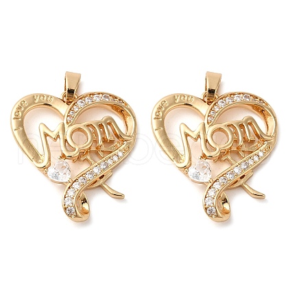 Mother's Day Electrophoresis Brass Micro Pave Cubic Zirconia Pendants KK-D061-07G-1