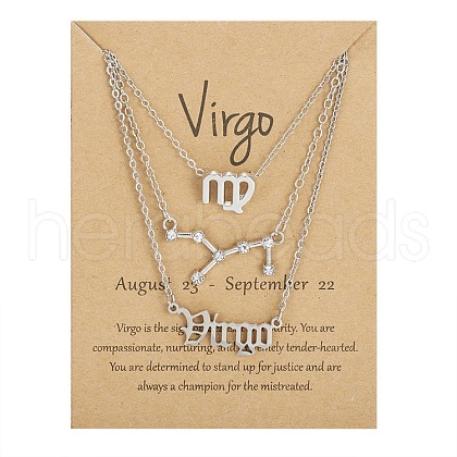 3Pcs 3 Styles Alloy Crystal Rhinestone Constellation Pendant Necklaces Sets WGEBB06-12-1