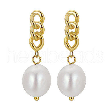925 Sterling Silver Chains Dangle Stud Earrings EJEW-P231-28G-1