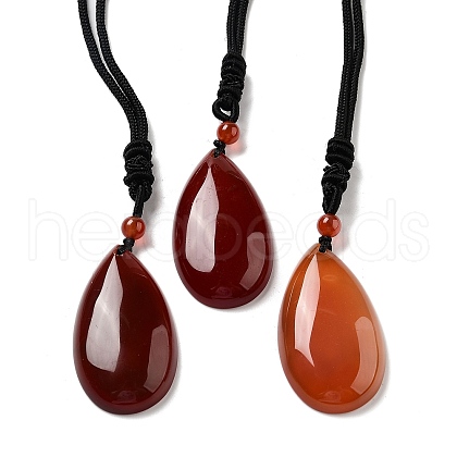 Natural Carnelian Pendant Necklace with Nylon Cord for Women NJEW-L464-A04-1