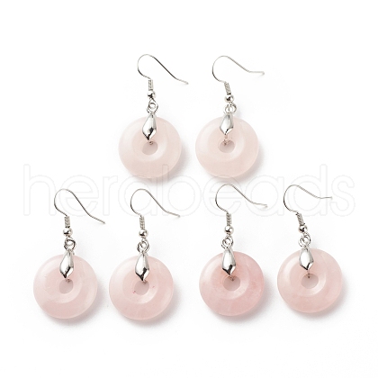 Natural Rose Quartz Donut Dangle Earrings EJEW-G300-01P-01-1