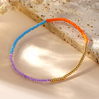 Colorful Glass Seed Round Beaded Stretch Bracelets for Women JM5364-11-1
