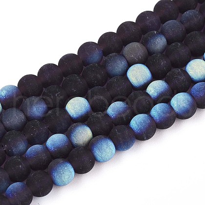 Frosted Transparent Glass Beads Strands GLAA-T032-T4mm-MBB03-1