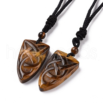 Natural Tiger Eye Sailor's Knot Pendant Necklace with Nylon Cord for Women NJEW-E091-02B-1