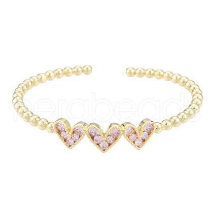 Cubic Zirconia Triple Heart Open Cuff Bangle BJEW-G651-09G-03-1