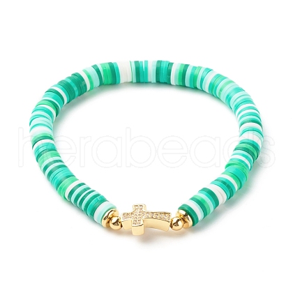 Polymer Clay Heishi Beads Stretch Bracelet for Women BJEW-JB07207-05-1