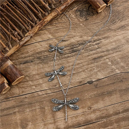 Bohemian 3 Dragonflys Alloy Pendant Necklaces for Women FS-WG0F4EC-01-1
