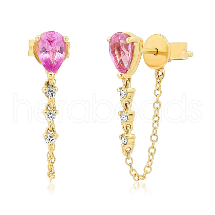S925 Sterling Silver Cubic Zirconia Teardrop Tassel Stud Earrings MO8929-2-1