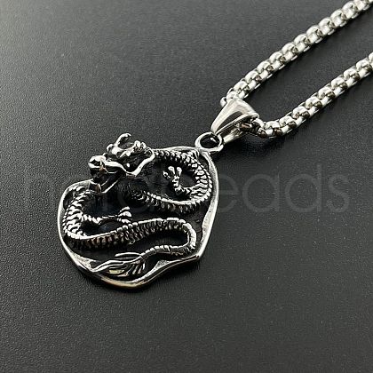 Punk Stainless Steel European Retro Dragon Pendant Necklaces for Men OJ8088-1