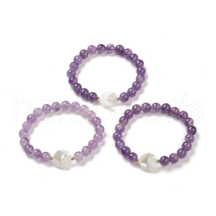 1Pc Round Natural Amethyst Beaded Stretch Bracelets BJEW-DJ0001-39-1