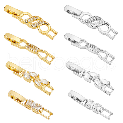 Olycraft 8Pcs 8 Styles Brass Pave Clear Cubic Zirconia Watch Band Clasps KK-OC0001-45-1