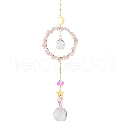 Crystal Glass with Natural Rose Quartz Sun Catcher Pendant PW-WG84674-02-1